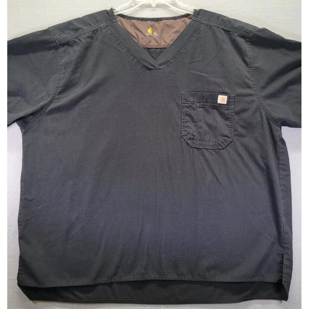 Carhartt Utility Scrub Top Shirt Mens 2X Black Ripstop V-Neck Bi-Swing Back Yoke